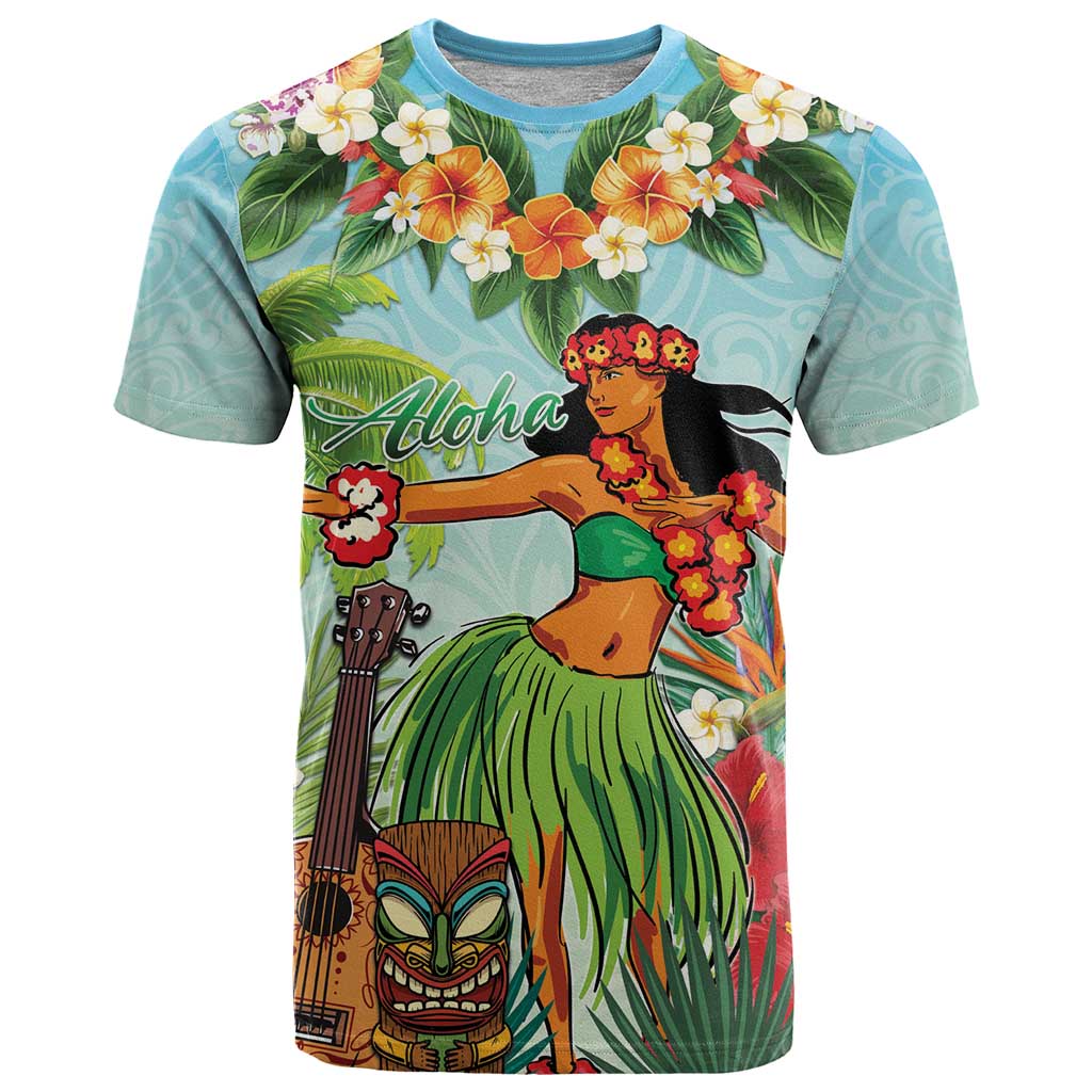 Hawaii Lei Day T Shirt Hula Girl With Tropical Forest