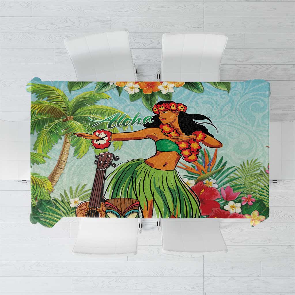 Hawaii Lei Day Tablecloth Hula Girl With Tropical Forest DT04 Blue - Polynesian Pride