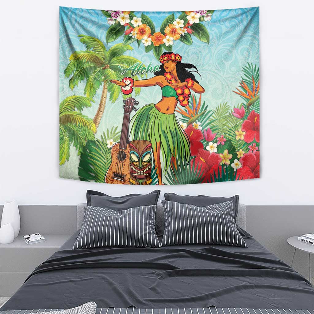Hawaii Lei Day Tapestry Hula Girl With Tropical Forest DT04 - Polynesian Pride