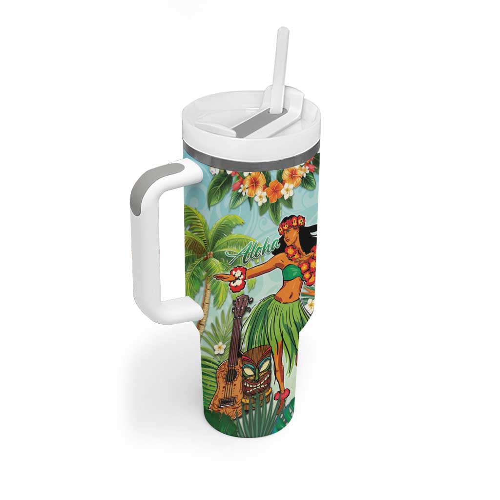 Hawaii Lei Day Tumbler With Handle Hula Girl With Tropical Forest