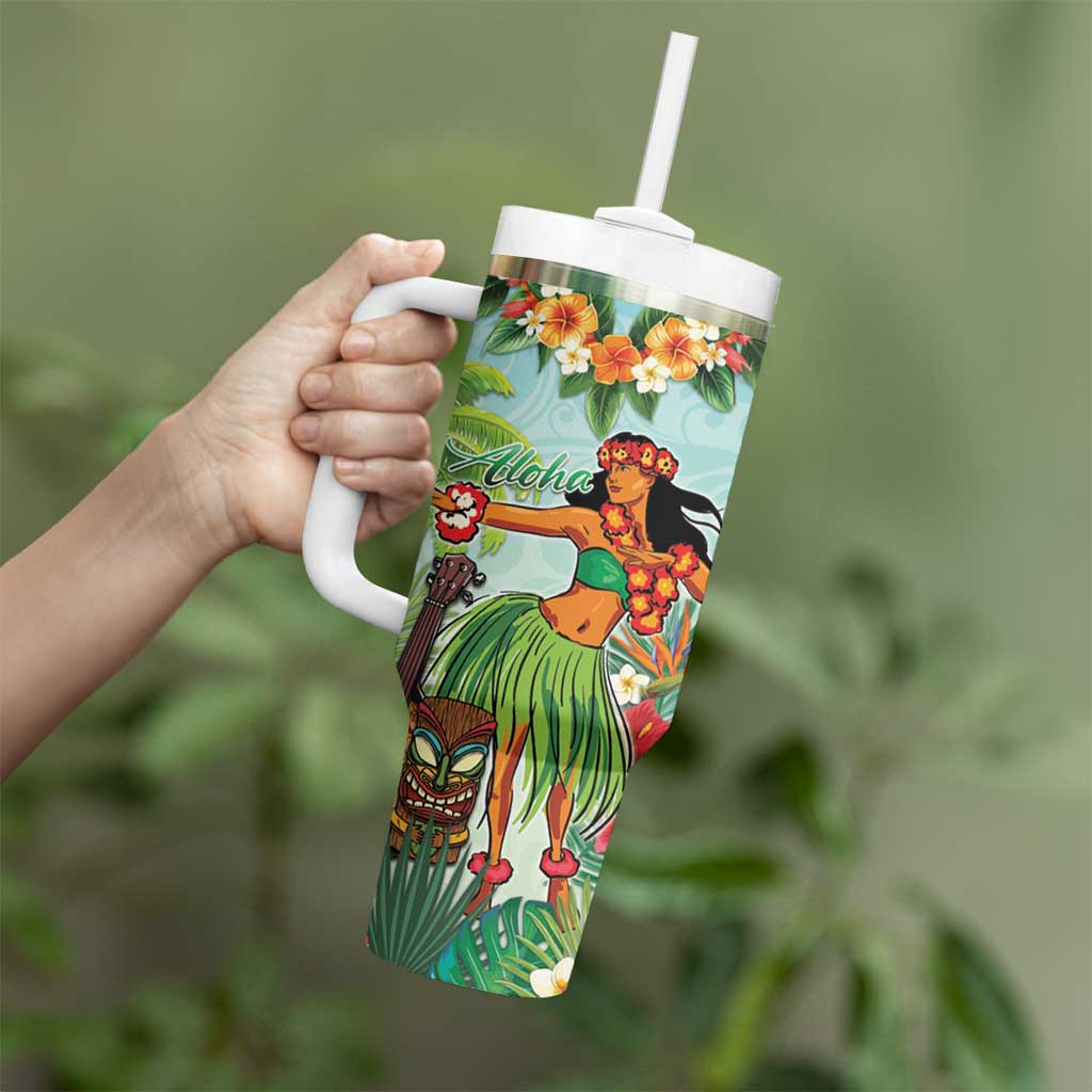 Hawaii Lei Day Tumbler With Handle Hula Girl With Tropical Forest