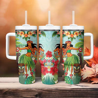 Hawaii Lei Day Tumbler With Handle Hula Girl With Tropical Forest