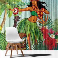 Hawaii Lei Day Window Curtain Hula Girl With Tropical Forest DT04 - Polynesian Pride