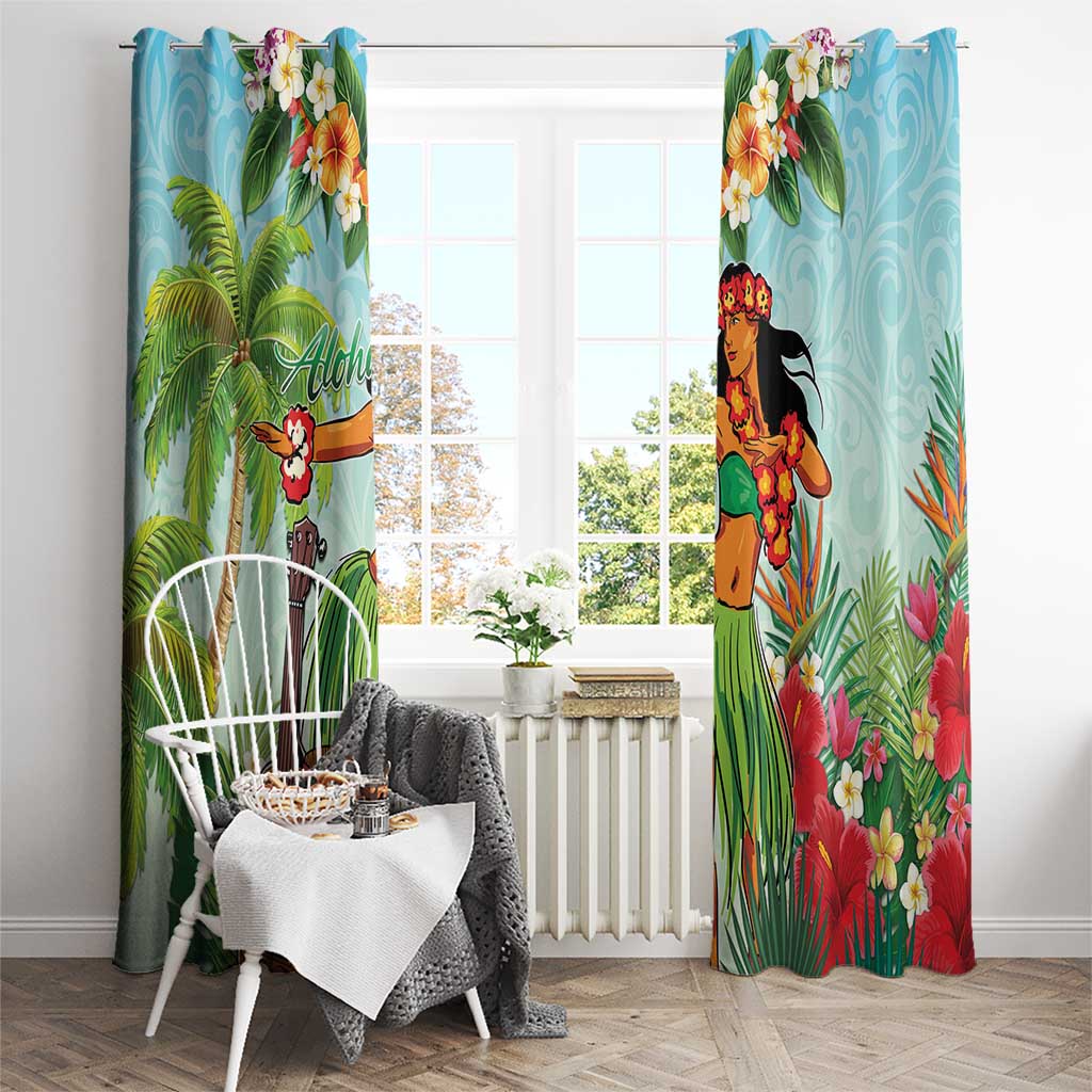 Hawaii Lei Day Window Curtain Hula Girl With Tropical Forest DT04 - Polynesian Pride