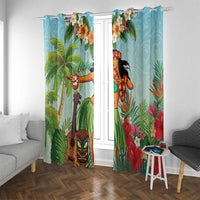 Hawaii Lei Day Window Curtain Hula Girl With Tropical Forest DT04 With Grommets Blue - Polynesian Pride