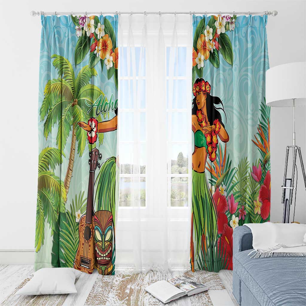 Hawaii Lei Day Window Curtain Hula Girl With Tropical Forest DT04 - Polynesian Pride