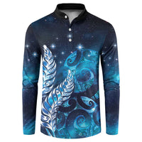 New Zealand Matariki Button Sweatshirt Maori Koru Mix Silver Fern DT04 Blue - Polynesian Pride