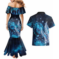 New Zealand Matariki Couples Matching Mermaid Dress and Hawaiian Shirt Maori Koru Mix Silver Fern DT04 - Polynesian Pride