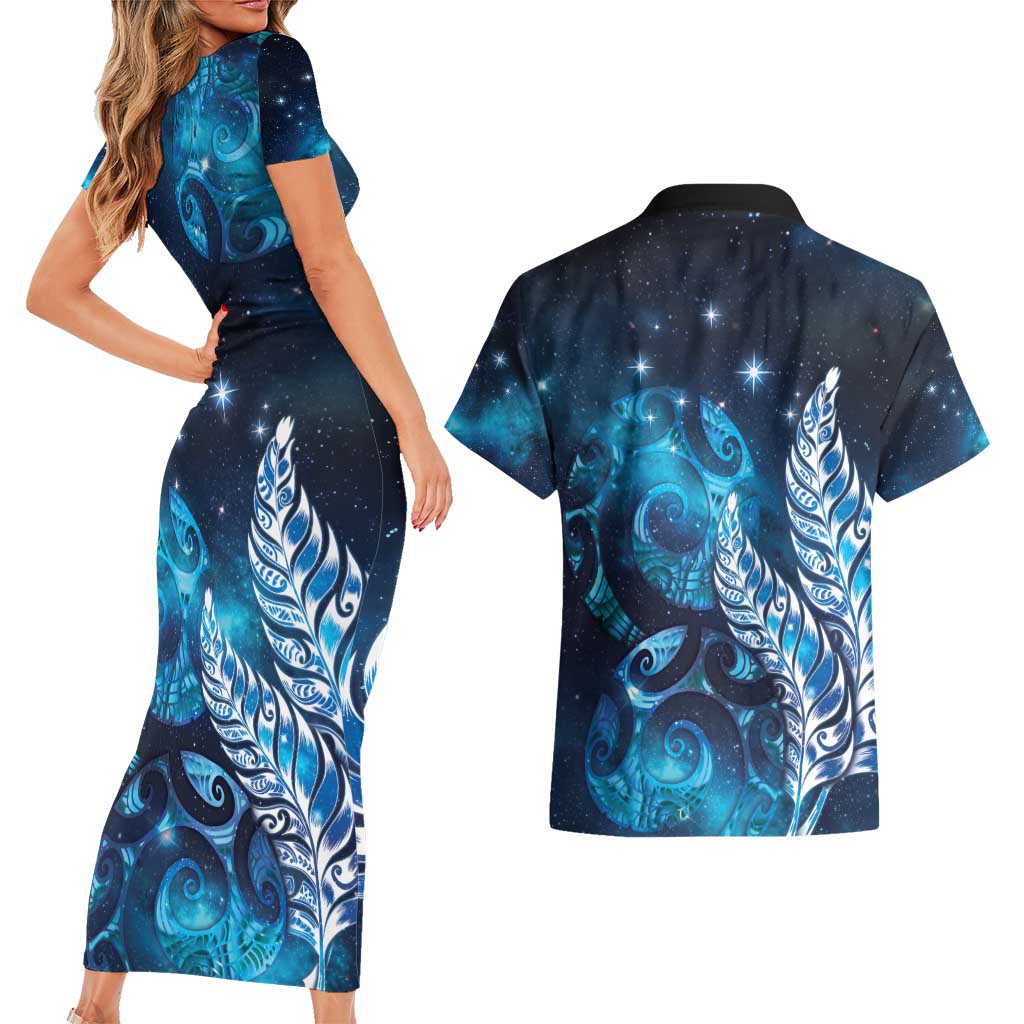 New Zealand Matariki Couples Matching Short Sleeve Bodycon Dress and Hawaiian Shirt Maori Koru Mix Silver Fern DT04 - Polynesian Pride