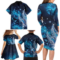 New Zealand Matariki Family Matching Long Sleeve Bodycon Dress and Hawaiian Shirt Maori Koru Mix Silver Fern DT04 - Polynesian Pride