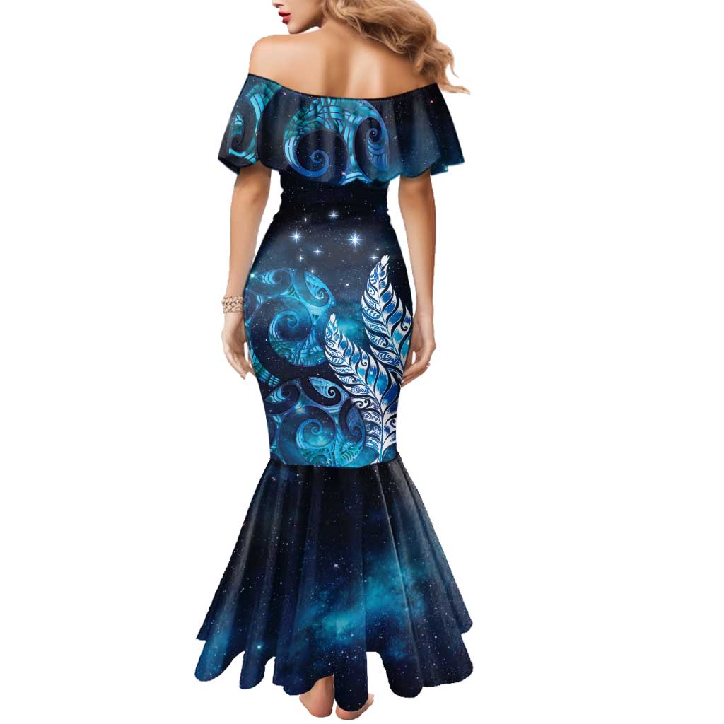 New Zealand Matariki Family Matching Mermaid Dress and Hawaiian Shirt Maori Koru Mix Silver Fern DT04 - Polynesian Pride