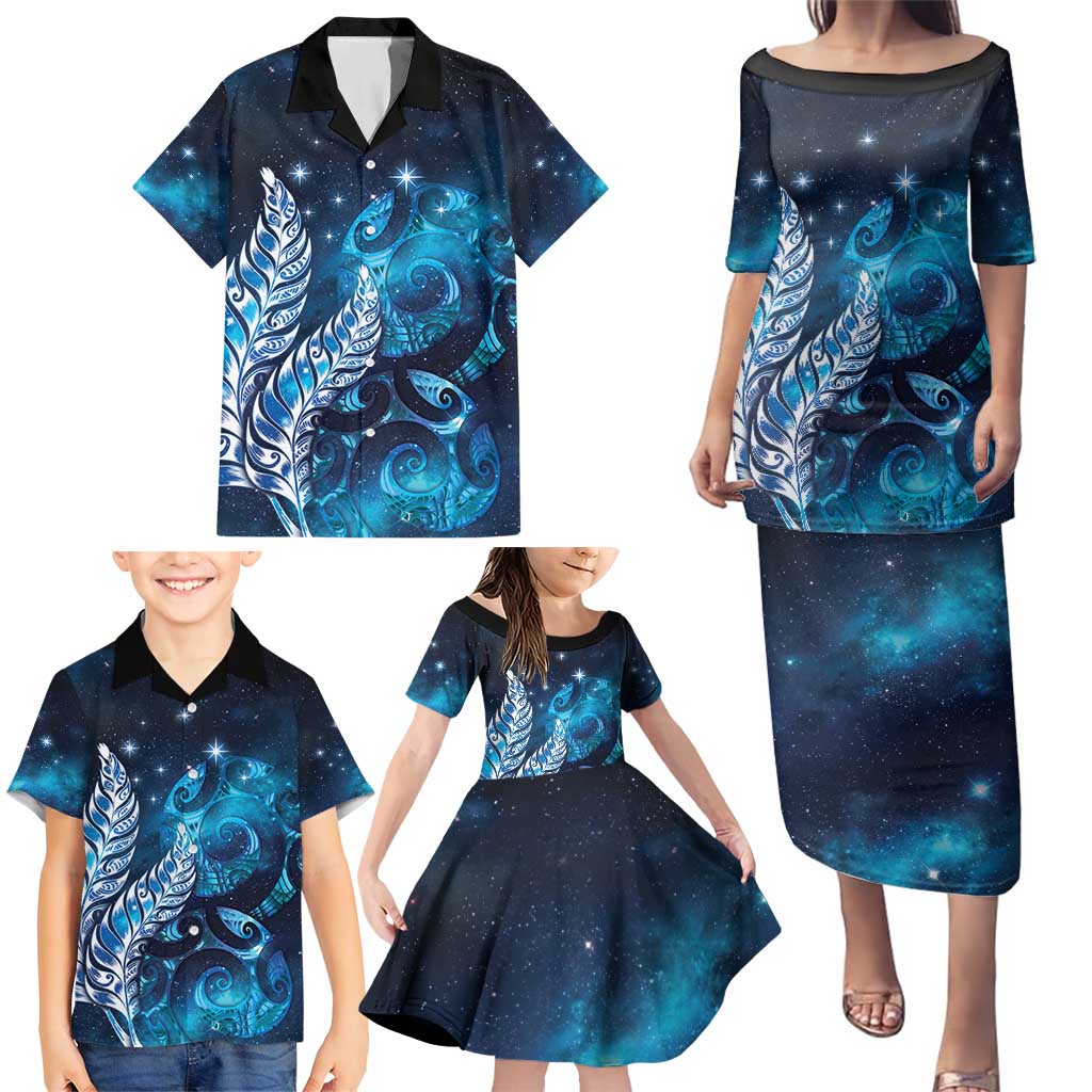 New Zealand Matariki Family Matching Puletasi and Hawaiian Shirt Maori Koru Mix Silver Fern DT04 - Polynesian Pride