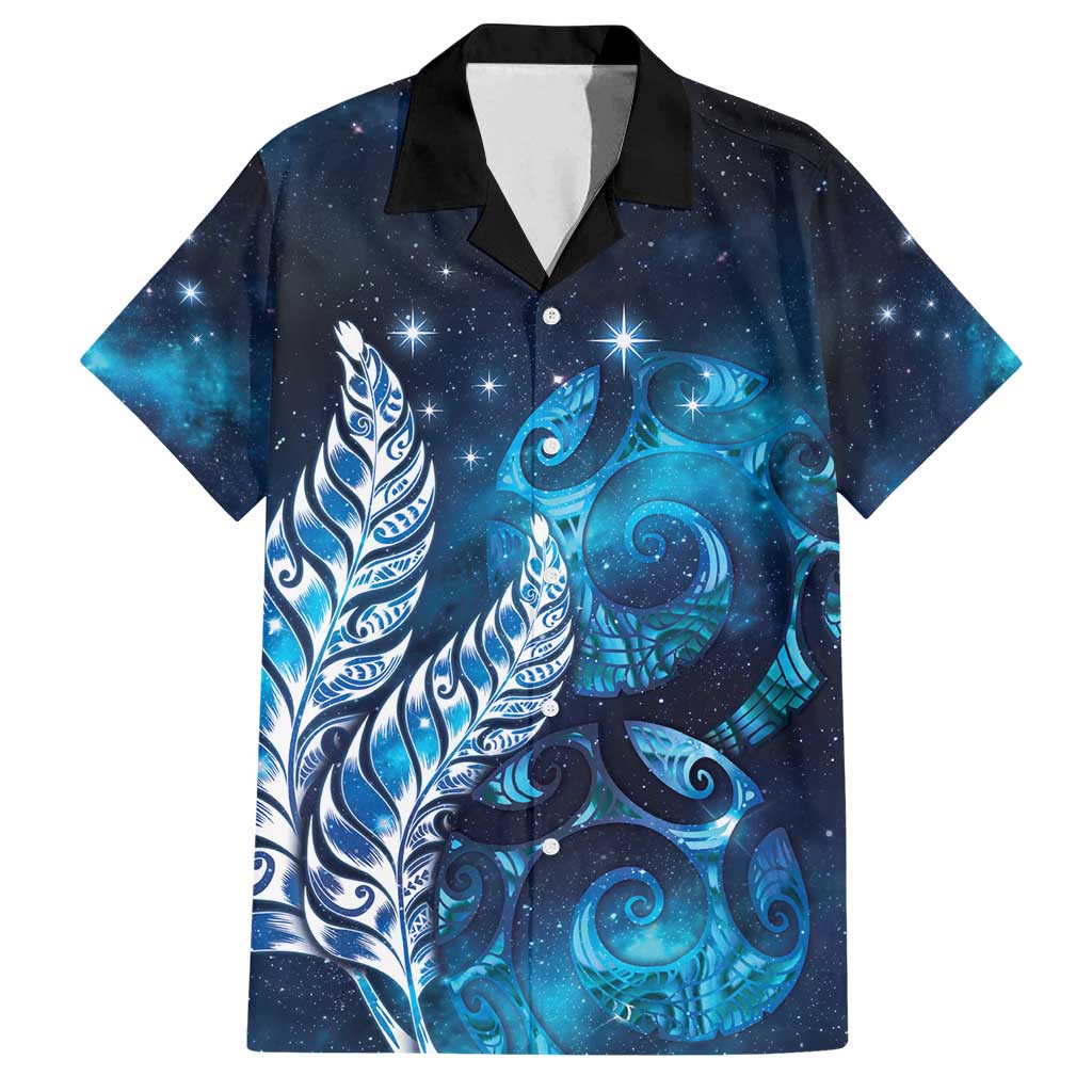 New Zealand Matariki Family Matching Puletasi and Hawaiian Shirt Maori Koru Mix Silver Fern DT04 Dad's Shirt - Short Sleeve Blue - Polynesian Pride