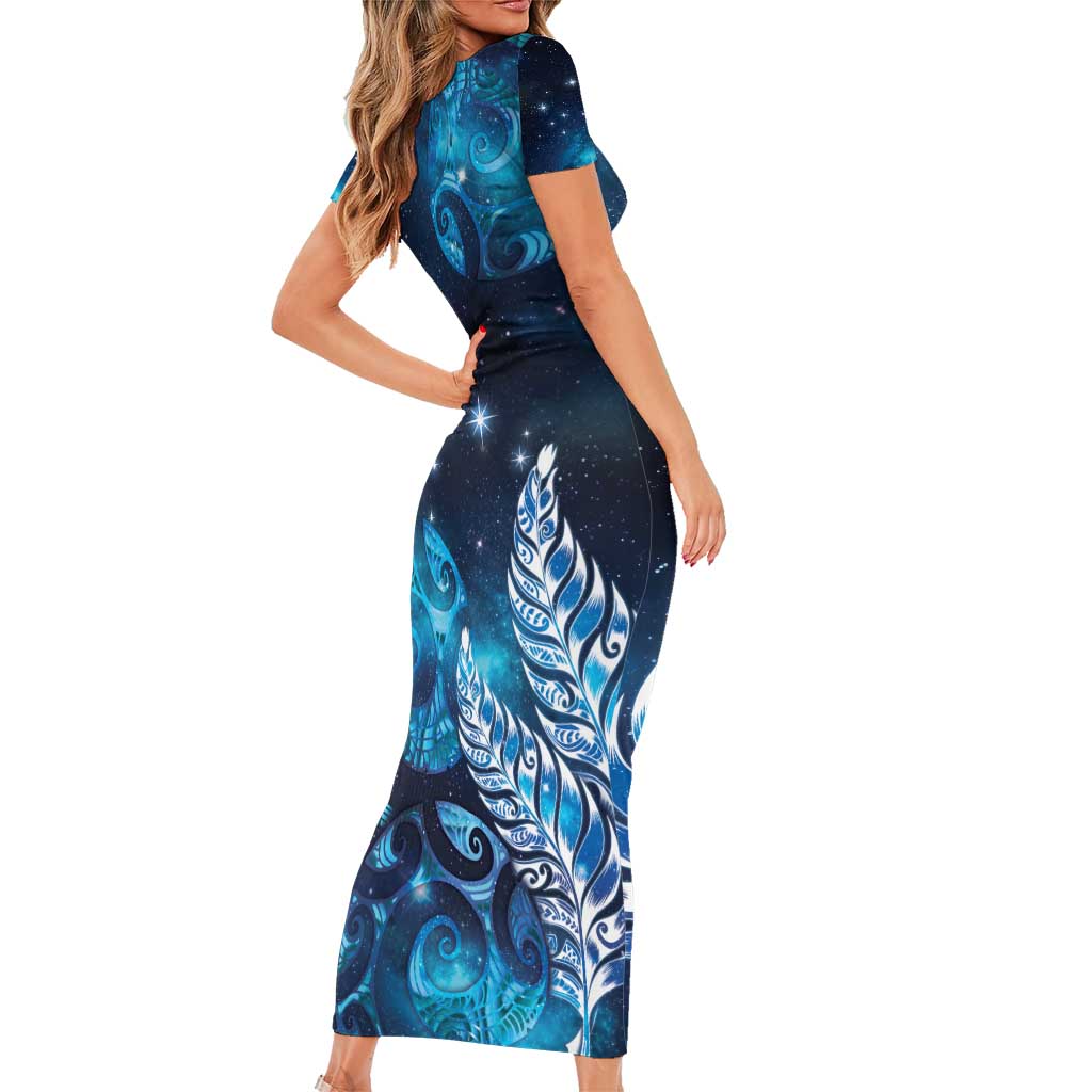 New Zealand Matariki Family Matching Short Sleeve Bodycon Dress and Hawaiian Shirt Maori Koru Mix Silver Fern DT04 - Polynesian Pride