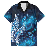 New Zealand Matariki Family Matching Summer Maxi Dress and Hawaiian Shirt Maori Koru Mix Silver Fern DT04 Dad's Shirt - Short Sleeve Blue - Polynesian Pride