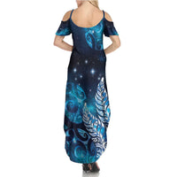 New Zealand Matariki Family Matching Summer Maxi Dress and Hawaiian Shirt Maori Koru Mix Silver Fern DT04 - Polynesian Pride