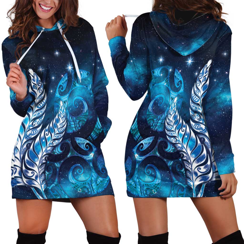 New Zealand Matariki Hoodie Dress Maori Koru Mix Silver Fern DT04 - Polynesian Pride