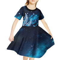 New Zealand Matariki Kid Short Sleeve Dress Maori Koru Mix Silver Fern DT04 - Polynesian Pride