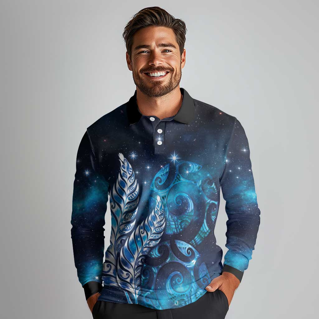 New Zealand Matariki Long Sleeve Polo Shirt Maori Koru Mix Silver Fern DT04 - Polynesian Pride