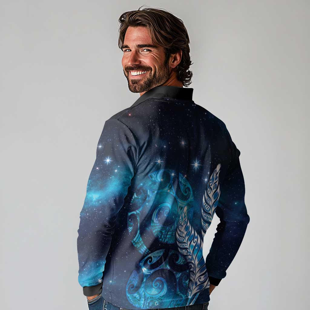 New Zealand Matariki Long Sleeve Polo Shirt Maori Koru Mix Silver Fern DT04 - Polynesian Pride