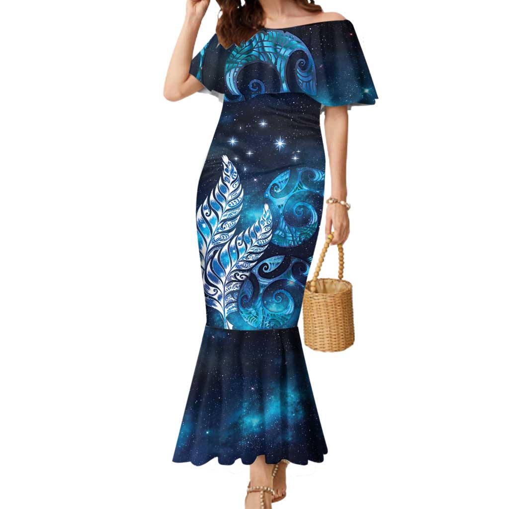 New Zealand Matariki Mermaid Dress Maori Koru Mix Silver Fern DT04 Women Blue - Polynesian Pride