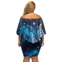 New Zealand Matariki Off Shoulder Short Dress Maori Koru Mix Silver Fern DT04 - Polynesian Pride