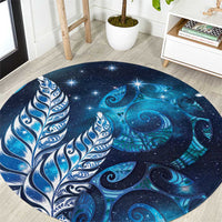 New Zealand Matariki Round Carpet Maori Koru Mix Silver Fern DT04 Blue - Polynesian Pride
