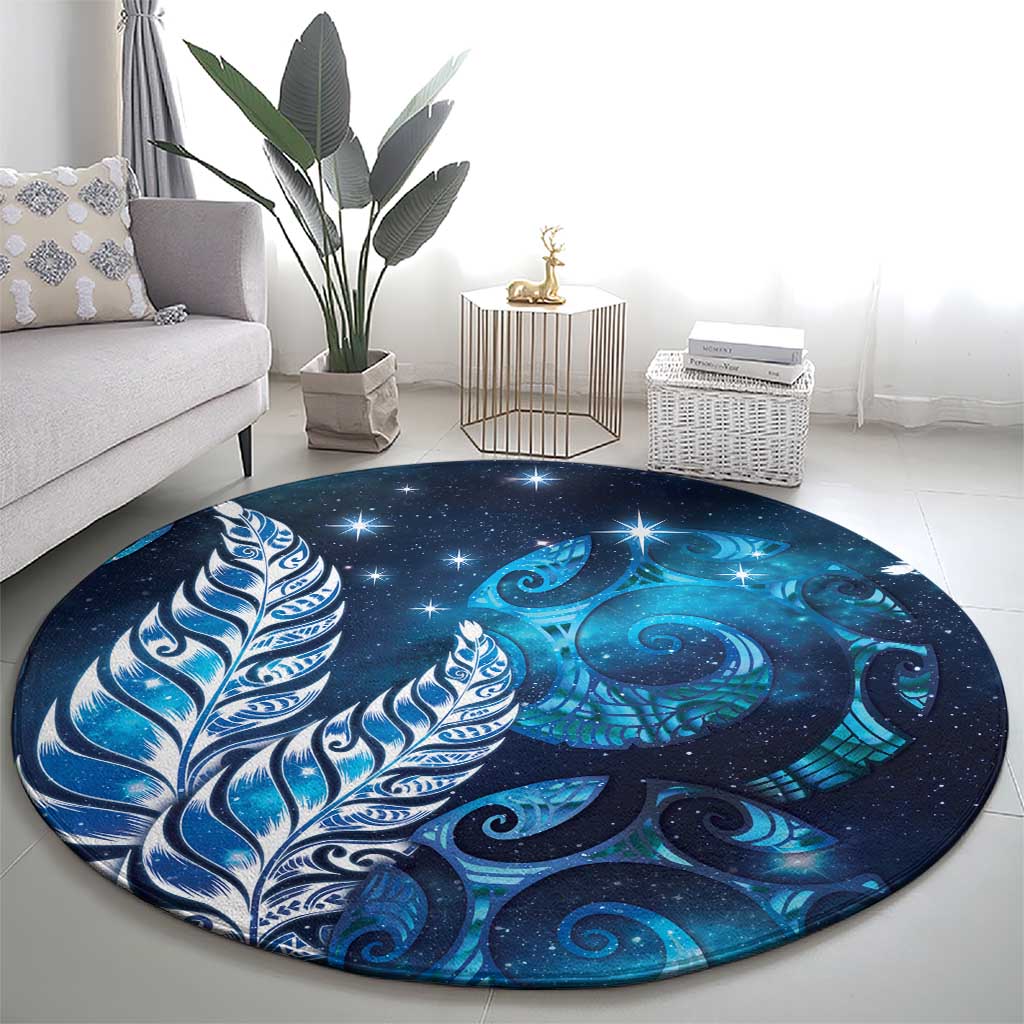 New Zealand Matariki Round Carpet Maori Koru Mix Silver Fern DT04 - Polynesian Pride