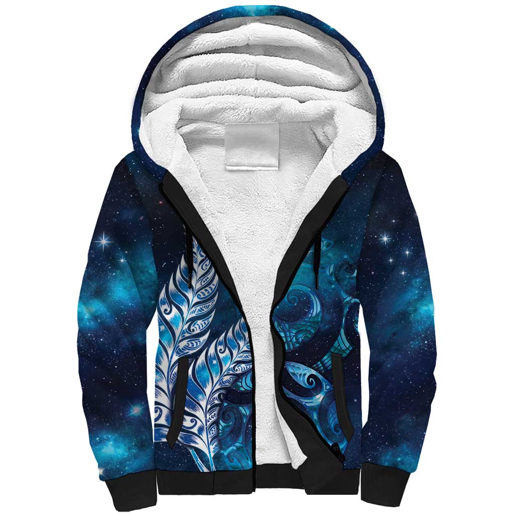 New Zealand Matariki Sherpa Hoodie Maori Koru Mix Silver Fern