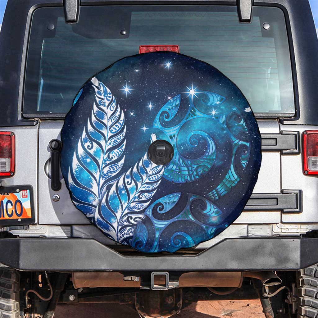 New Zealand Matariki Spare Tire Cover Maori Koru Mix Silver Fern DT04 Blue - Polynesian Pride