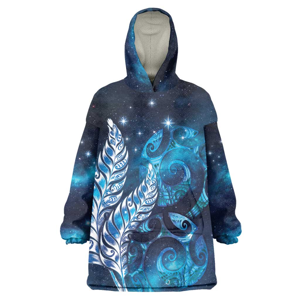 New Zealand Matariki Wearable Blanket Hoodie Maori Koru Mix Silver Fern