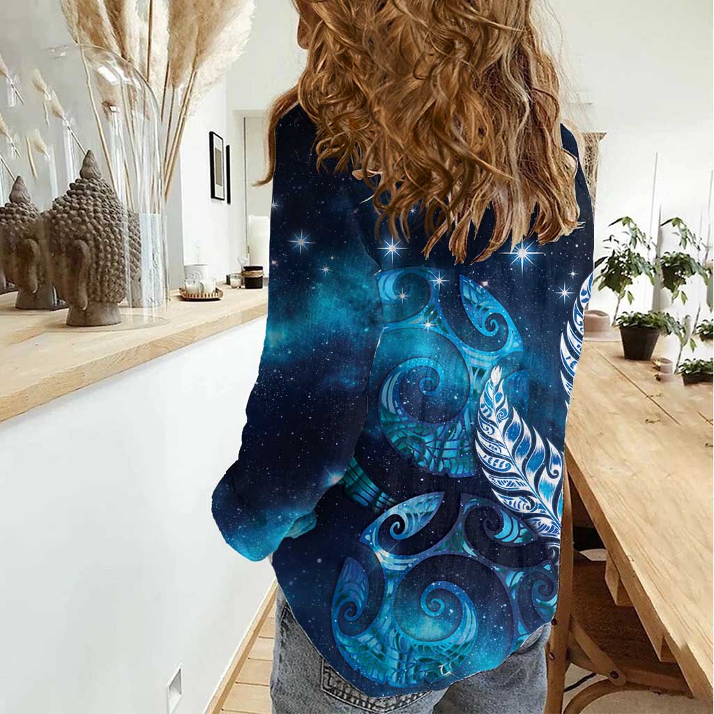 New Zealand Matariki Women Casual Shirt Maori Koru Mix Silver Fern DT04 - Polynesian Pride