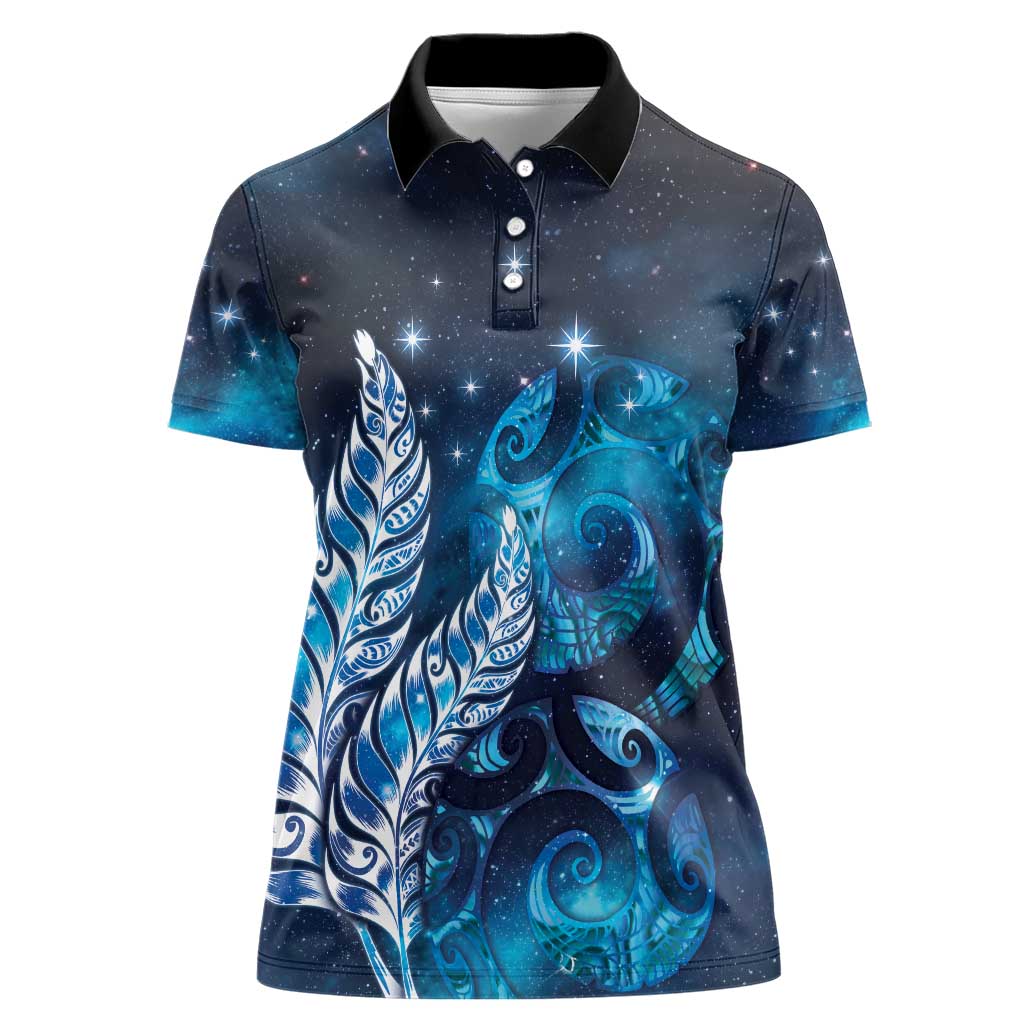 New Zealand Matariki Women Polo Shirt Maori Koru Mix Silver Fern DT04 Female Blue - Polynesian Pride