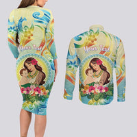 Personalised Hawaii Mother's Day Couples Matching Long Sleeve Bodycon Dress and Long Sleeve Button Shirt I Love You Mom DT04 - Polynesian Pride