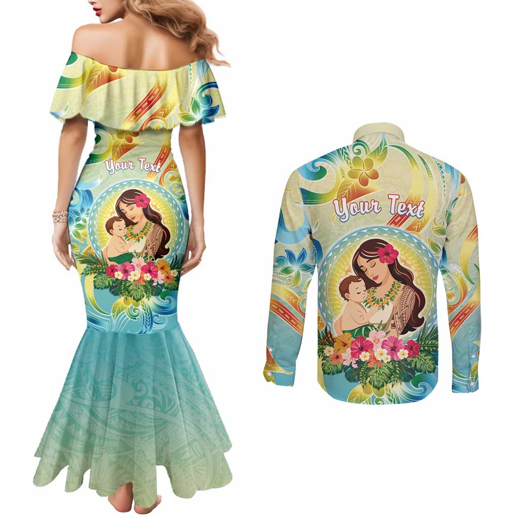 Personalised Hawaii Mother's Day Couples Matching Mermaid Dress and Long Sleeve Button Shirt I Love You Mom DT04 - Polynesian Pride