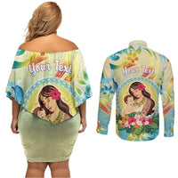 Personalised Hawaii Mother's Day Couples Matching Off Shoulder Short Dress and Long Sleeve Button Shirt I Love You Mom DT04 - Polynesian Pride