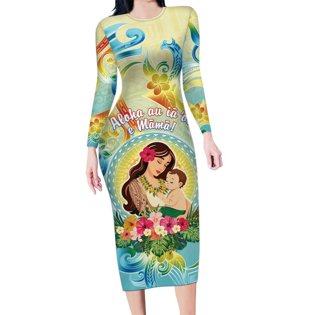 Personalised Hawaii Mother's Day Family Matching Long Sleeve Bodycon Dress and Hawaiian Shirt I Love You Mom DT04 Mom's Dress Yellow - Polynesian Pride
