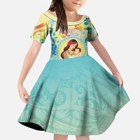 Personalised Hawaii Mother's Day Family Matching Off The Shoulder Long Sleeve Dress and Hawaiian Shirt I Love You Mom