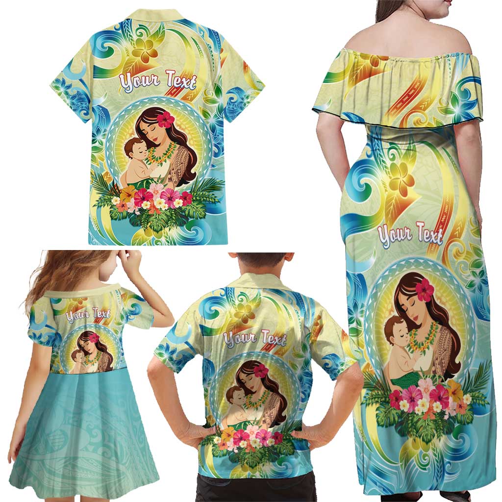 Personalised Hawaii Mother's Day Family Matching Off Shoulder Maxi Dress and Hawaiian Shirt I Love You Mom