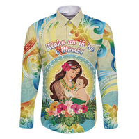 Personalised Hawaii Mother's Day Family Matching Puletasi and Hawaiian Shirt I Love You Mom DT04 Dad's Shirt - Long Sleeve Yellow - Polynesian Pride