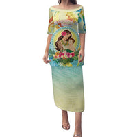 Personalised Hawaii Mother's Day Family Matching Puletasi and Hawaiian Shirt I Love You Mom DT04 Mom's Dress Yellow - Polynesian Pride