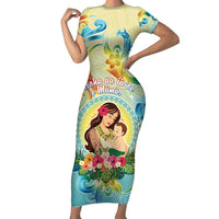 Personalised Hawaii Mother's Day Family Matching Short Sleeve Bodycon Dress and Hawaiian Shirt I Love You Mom DT04 Mom's Dress Yellow - Polynesian Pride