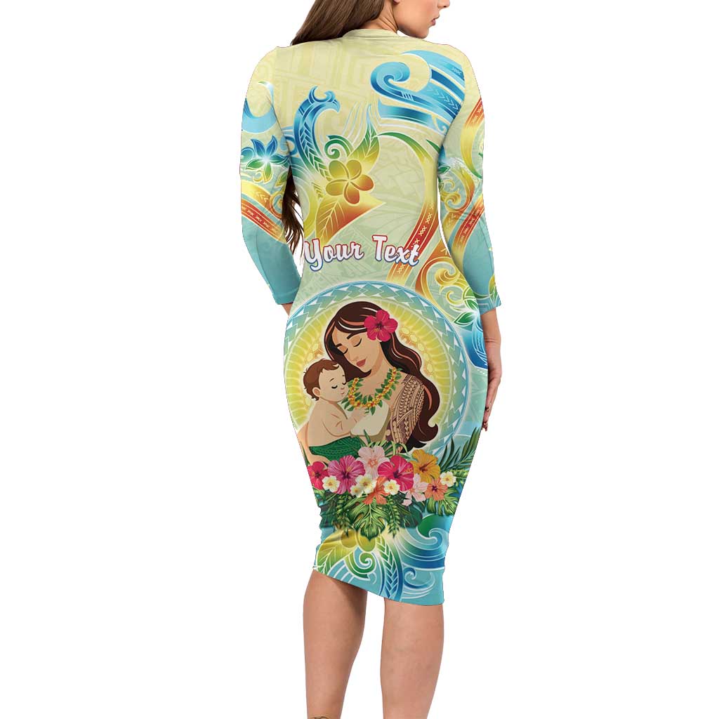 Personalised Hawaii Mother's Day Long Sleeve Bodycon Dress I Love You Mom