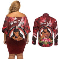 Personalised New Zealand Mother's Day Couples Matching Off Shoulder Short Dress and Long Sleeve Button Shirt I Love You Mom
