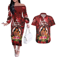 Personalised New Zealand Mother's Day Couples Matching Off The Shoulder Long Sleeve Dress and Hawaiian Shirt I Love You Mom