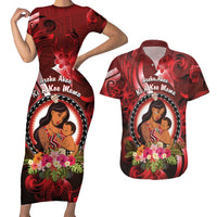Personalised New Zealand Mother's Day Couples Matching Short Sleeve Bodycon Dress and Hawaiian Shirt I Love You Mom DT04 Red - Polynesian Pride