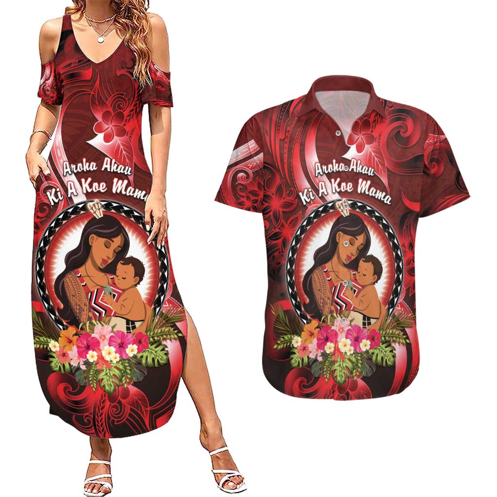Personalised New Zealand Mother's Day Couples Matching Summer Maxi Dress and Hawaiian Shirt I Love You Mom DT04 Red - Polynesian Pride