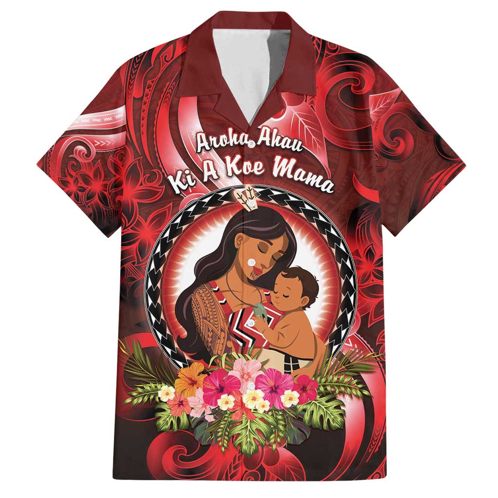 Personalised New Zealand Mother's Day Family Matching Long Sleeve Bodycon Dress and Hawaiian Shirt I Love You Mom DT04 Dad's Shirt - Short Sleeve Red - Polynesian Pride