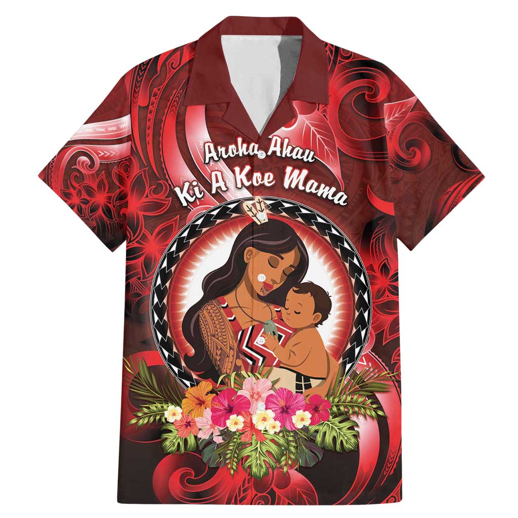 Personalised New Zealand Mother's Day Family Matching Mermaid Dress and Hawaiian Shirt I Love You Mom DT04 Dad's Shirt - Short Sleeve Red - Polynesian Pride