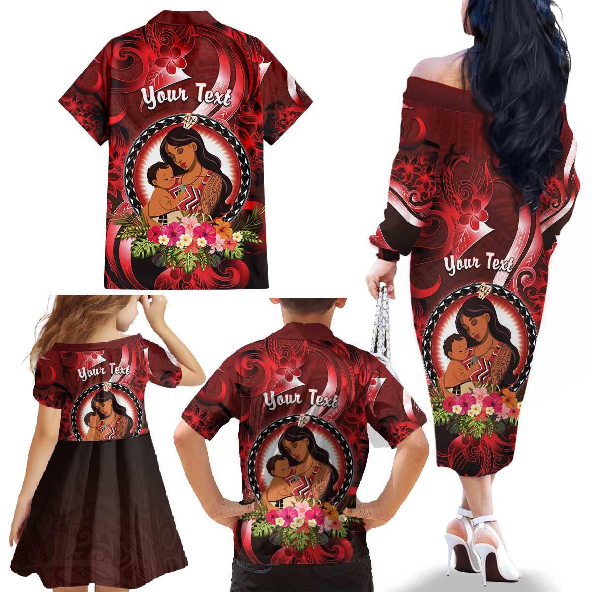 Personalised New Zealand Mother's Day Family Matching Off The Shoulder Long Sleeve Dress and Hawaiian Shirt I Love You Mom